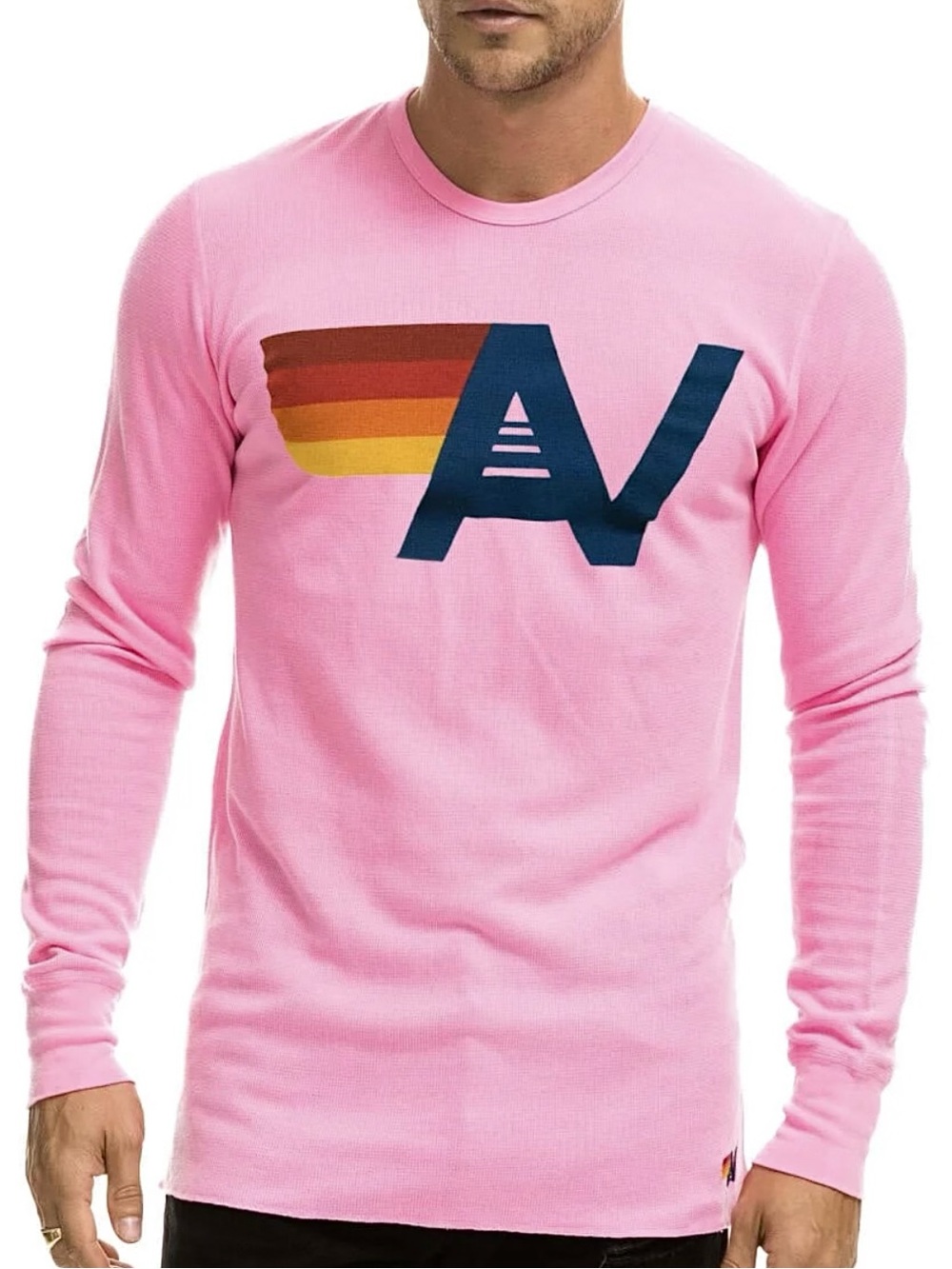 NWT Aviator Nation Waffle Thermal Shirt with Classic AV Logo Neon Pink Unisex